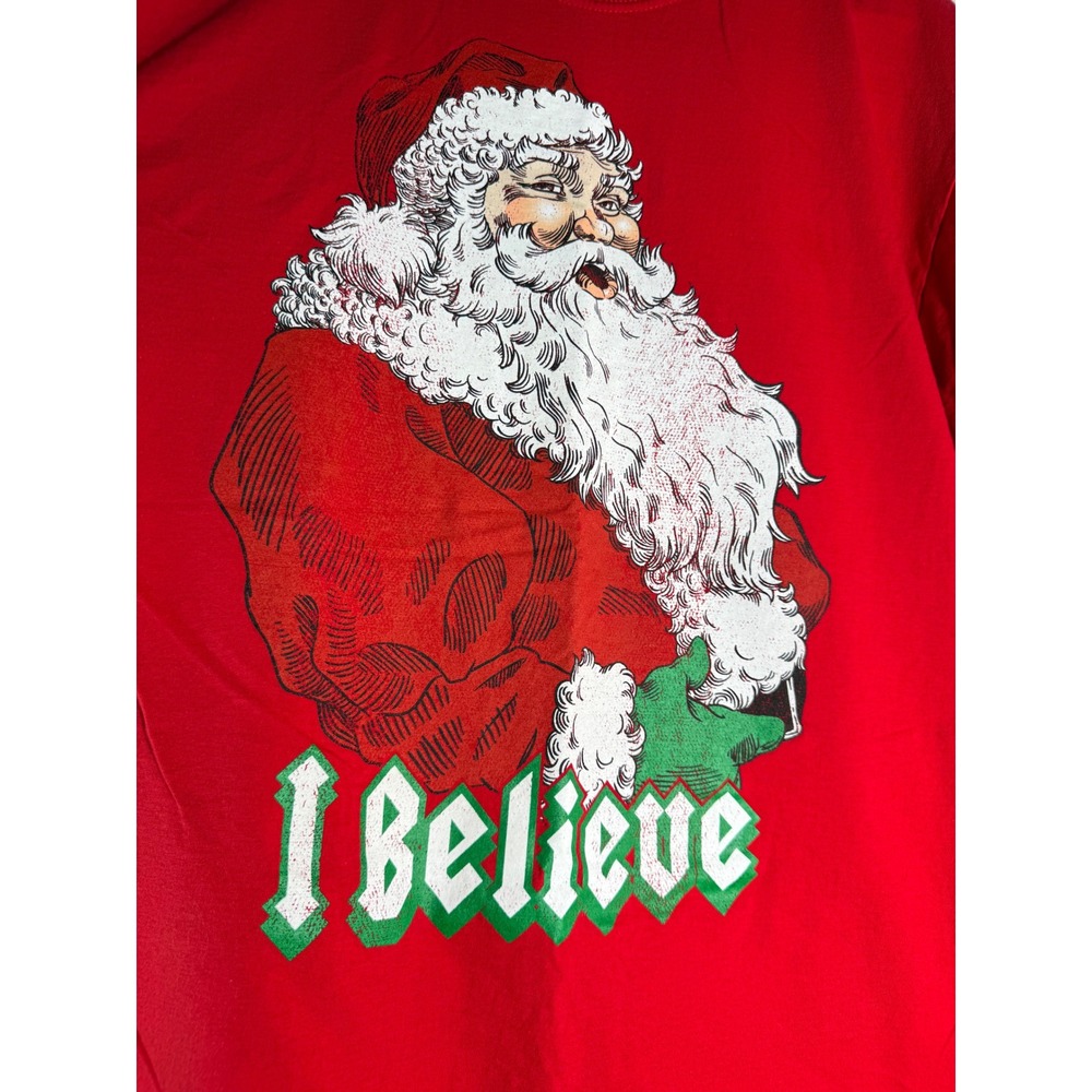 DEC. 25th I Believe Santa Claus T Shirt‎ Red Holiday Christmas Graphic Tee L